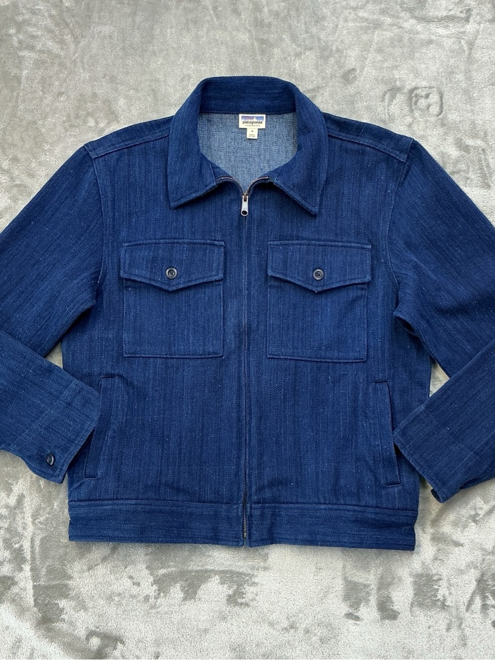 Patagonia Organic Cotton Station Jacket Handwoven denim Mens Medium full zip